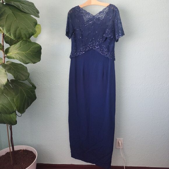 Talbots silk evening beaded sequined maxi mother of the bride dress - Picture 3 of 14